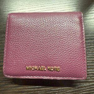 Michael Kors Jet Set Travel Carryall Card Case Saffiano Leather Wallet Plum